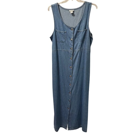 Vintage Studio Denim Button-Down Sleeveless Maxi Dress W/ Pockets Womens Size 16 - Picture 1 of 12
